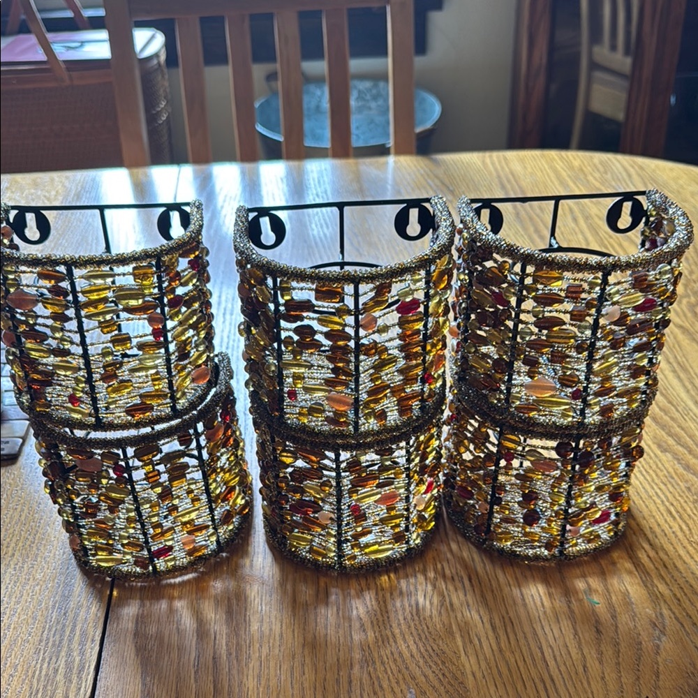 6 Pottery Barn Madura Candle Holders - Gold and Brown